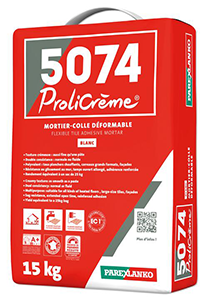 Mortier colle 5074 PROLICREME blanc C2S1 - 15kg Conso: 4 à 5kg/m² INT/EXT